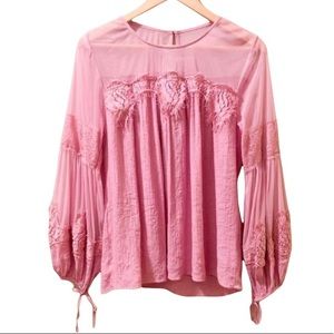 ANTHRO ENTRO Purple Long Sleeve Boho Peasant Bell Sleeve RARE Top-Size Medium